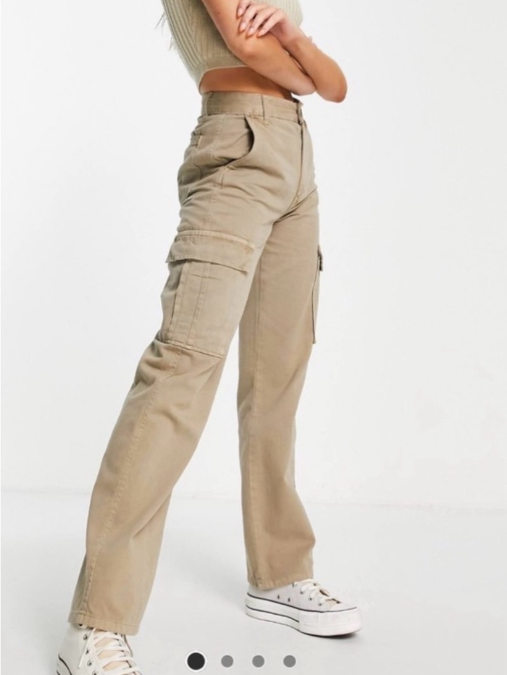 stradivarius Khaki Wide-Leg Cargo Pants